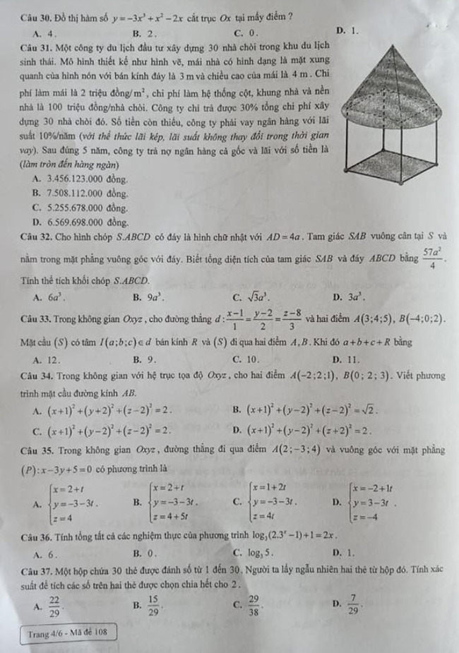 Đề thi KSCL kết hợp thi thử lớp 12 đợt 2 năm 2021 môn Toán tỉnh Nghệ An